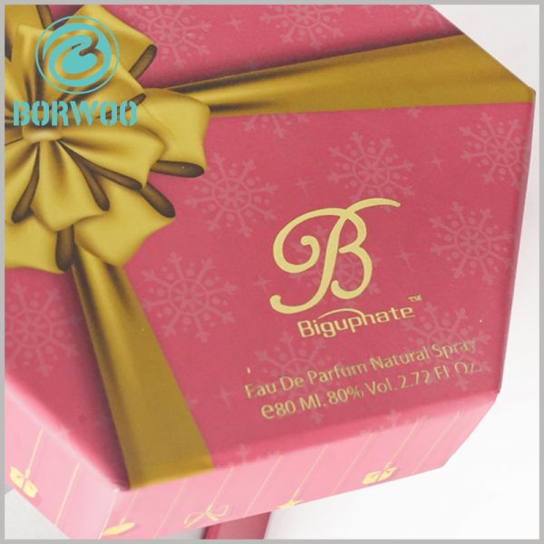 80ml perfume spray bottle packaging boxes. Hexagonal cardboard boxes packaging is very rare for perfume packaging styles, but it is more able to attract customers' attention.