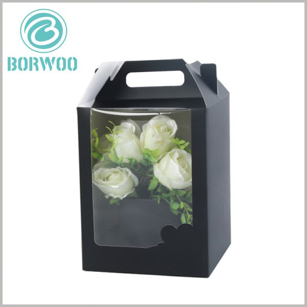 Black Gable box with windows for flower packaging. Window packaging has a good display effect for flowers, and can improve the attractiveness and competitive advantage of flowers.