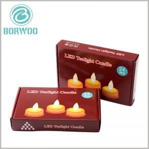 Corrugated packaging for led tealight candles boxes. The custom-made corrugated paper packaging design is unique, and customers can judge the product characteristics the moment they see the candle packaging.