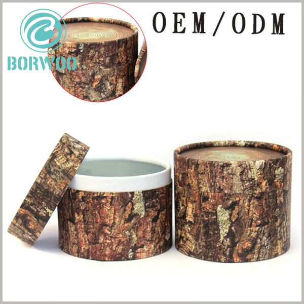 Creative imitation wood cardboard tube packaging custom. The visual appearance of "cylindrical wooden pillars", but because the packaging is entirely made of paper materials, the tube packaging is light and inexpensive to manufacture