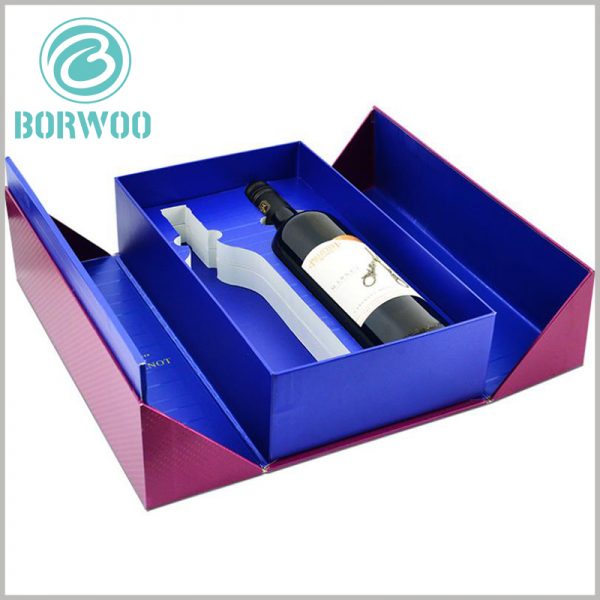 Double open gift packaging for wine of two bottles. There is an EVA plug-in inside the wine packaging, which can fix the wine bottle and fully protect the product.