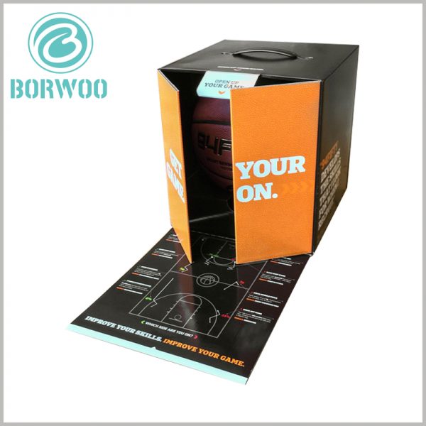 High-end Basketball Packaging boxes custom. A plastic handle is set on the top of the basketball packaging to make it easier to carry the packaging and products.