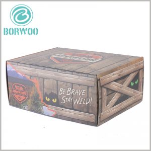 Imitation wood corrugated packaging boxes custom. Printing product names and brand names on creative packaging is an effective way to quickly spread the brand and products