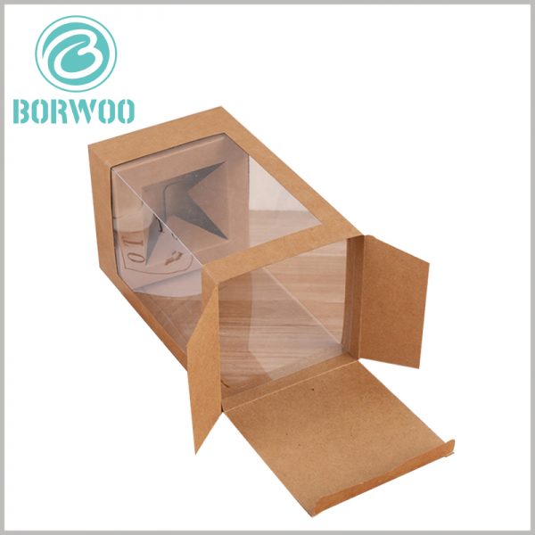 Kraft paper boxes with window. The customized packaging uses 350gsm kraft paper as the raw material, so the packaging is foldable.