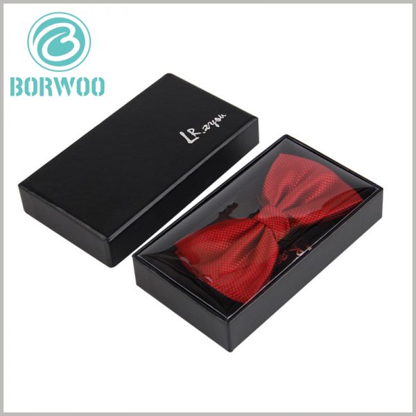 black bow tie packaging box with logo. Black cardboard boxes with lids wholesale, can print specific content according to product needs and promotional needs.