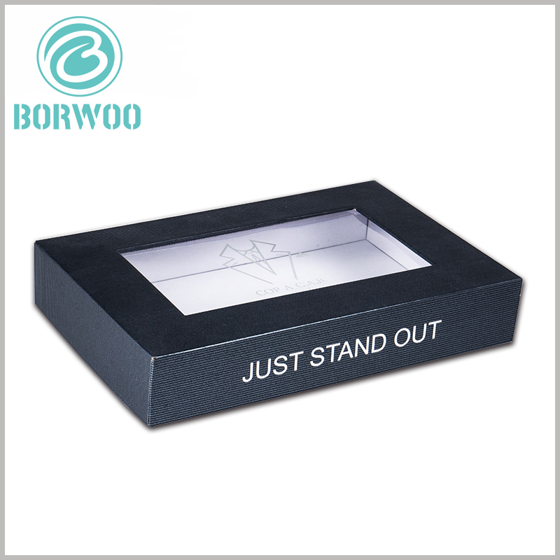 black dress shirt packing boxes with logo. Printing the brand name or publicity slogan on the side of the black box is an effective way of brand building