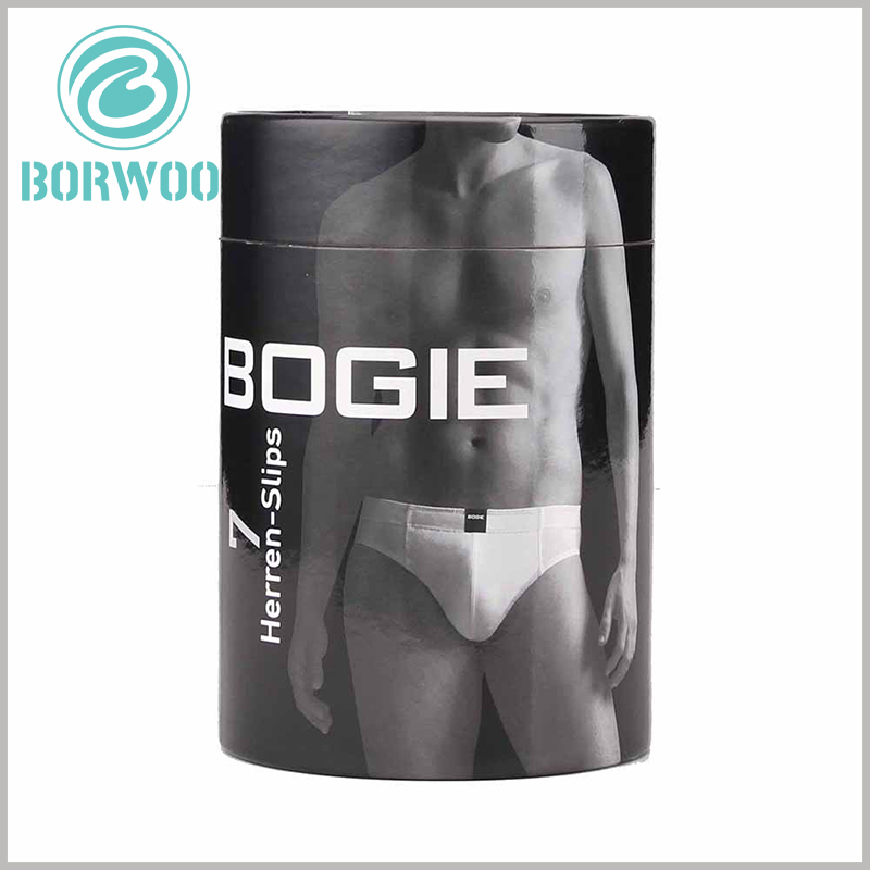 black paper tube packaging for men's underwear. The edges of the lids of customized round boxes are curled, and the curled edges are smooth and flat, which is a manifestation of high-quality product packaging