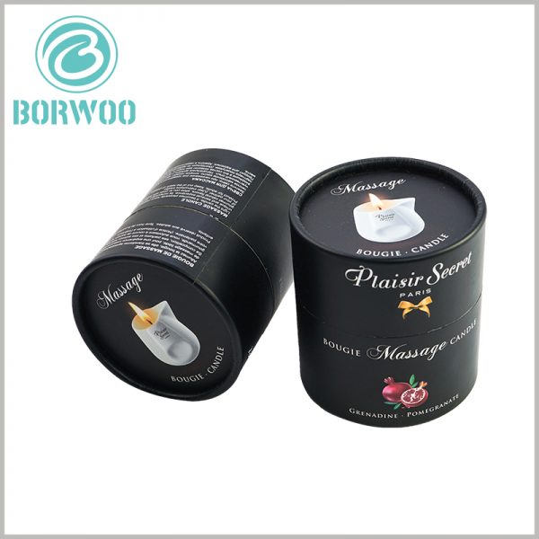 black round candle boxes packaging. By printing a specific candle glass style on the top of the black paper tube cover, customers will be able to quickly determine the characteristics of the product.