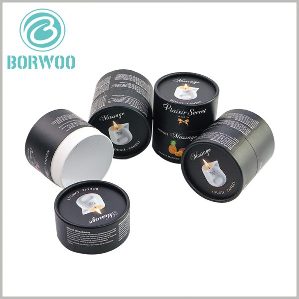 black round candle boxes packaging wholesale. Print detailed product text on the lid and body part of the black paper tube, which will serve as a product commentator.