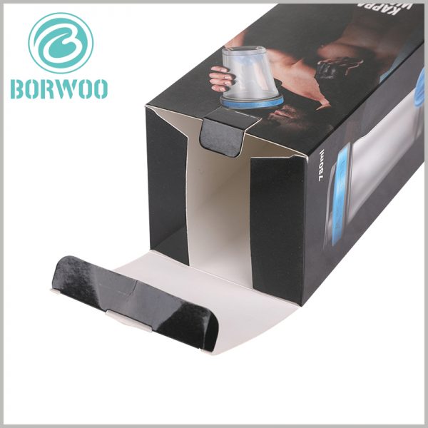 cheap sport water bottle packaging box. The customized packaging is 350gsm single-powder paper as the raw material, and the packaging is foldable.