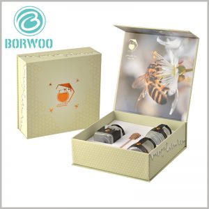 creative food packaging for honey of three jars. The structure and shape of the EVA inside the food packaging can be customized, and different numbers of glass jars can be fixed according to needs.