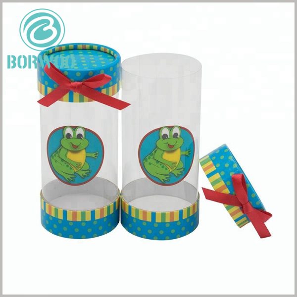 custom plastic tube gift boxes with bows. Small red silk is used as gift bows, and plastic tube packaging will be decorated more beautifully and valuable.