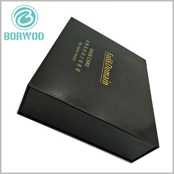 hair care product packaging boxes with logo. The black product packaging box has a unique visual effect and can better reflect the characteristics of the product.