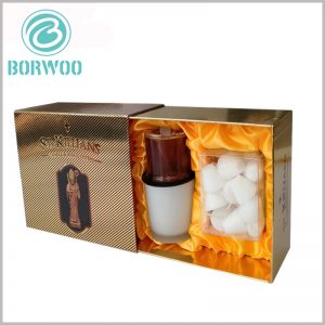 luxury candle packaging boxes with logo. Luxury cardboard boxes are used for candle packaging, and the overall packaging has a golden visual sense.