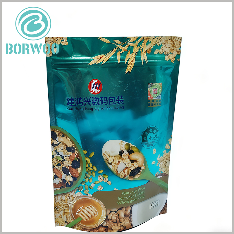 500g Custom Stand Up Pouch with Clear Window | Whole Grain Oats Display Bag