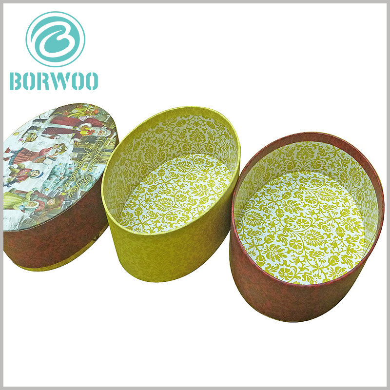 Biodegradable oval packaging boxes wholesale. Colorful Christmas gift boxes, printed laminated paper on the inside of the package improve the visual experience inside the package.