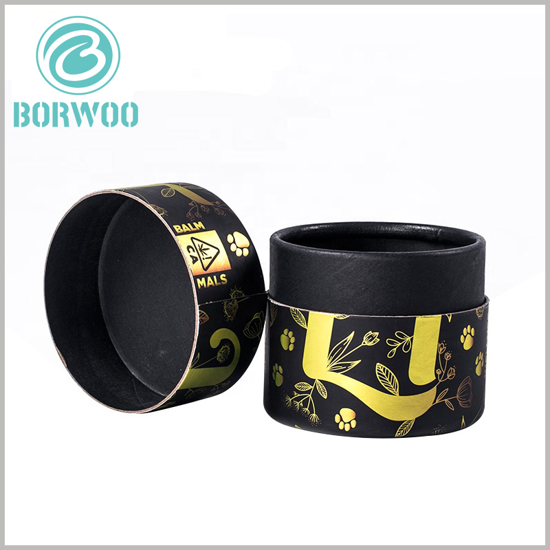 Black cardboard tube for essential oil packaging. The top cover of cardboard round boxes is the easiest for customers to pay attention to, so the brand name and main pattern are printed on the top of the cylinder packaging.