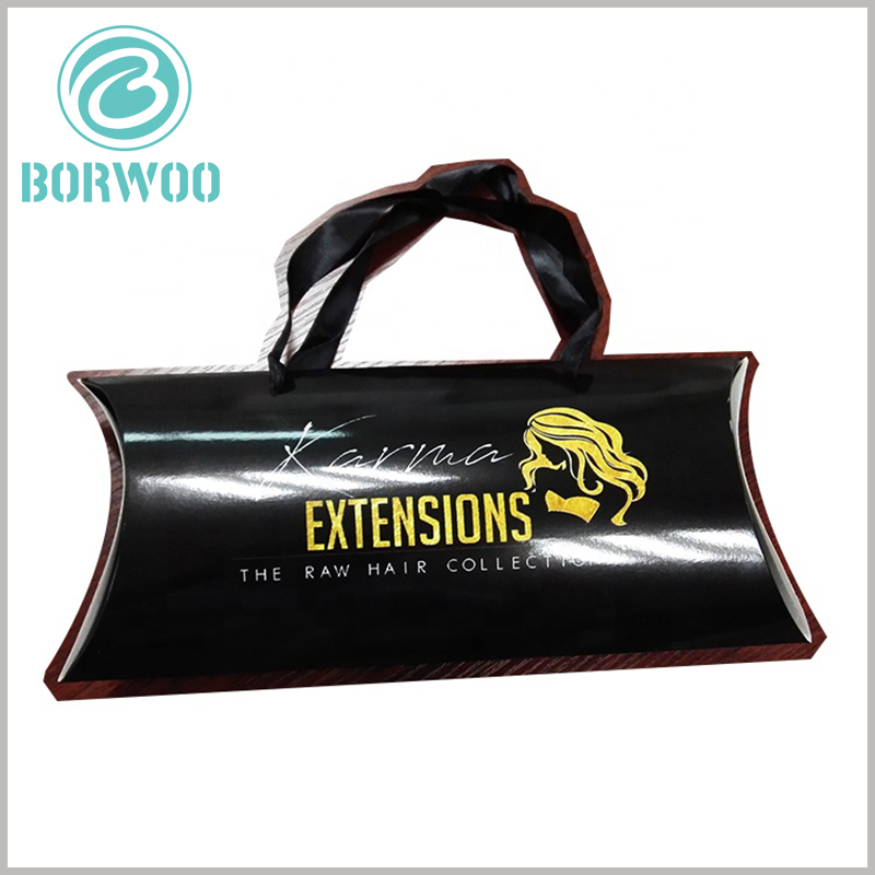 Black hair extensions packaging boxes wholesale. Customizable folding pillow boxes packaging, capable of bronzing printing related content and patterns.