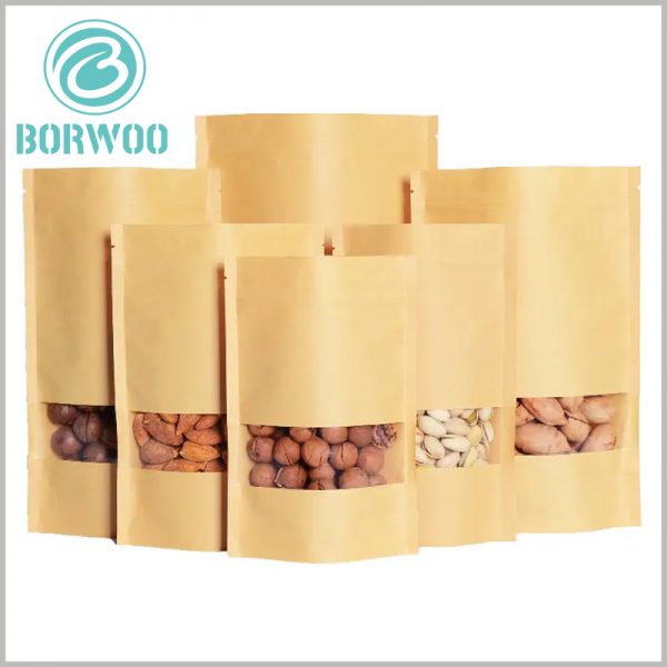 Brown kraft paper stand up pouch with window wholesale