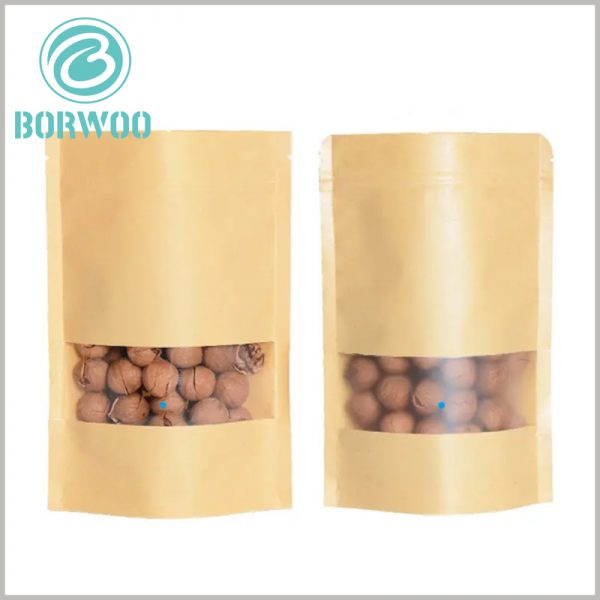 Brown kraft paper stand up pouch with window wholesale