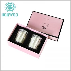 Cardboard candle boxes packaging for 2 jars. There is a flocking cloth EVA inside the candle package, which can fix the candle jar, even if the package is shaken, the candle will not move.