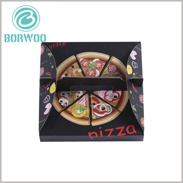 Creative Corrugated pizza boxes with handles. The custom packaging design uses food patterns as the main element, which enhances the appeal and temptation of pizza boxes.