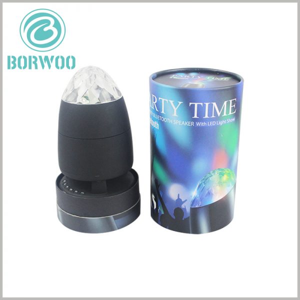 Creative cylinder packaging for LED rotating light. The base of the customized tube packaging closely matches the product, and can play a role in fixing the LED light and maintain the stability of the product.