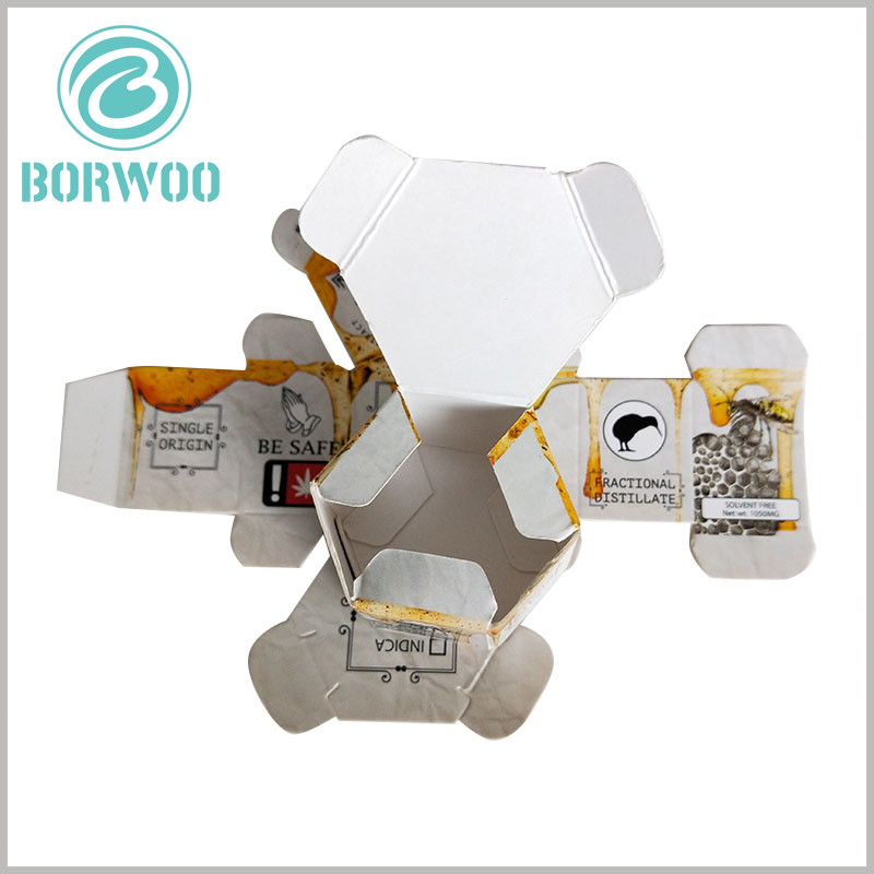 Creative hexagonal food packaging boxes wholesale. Honey packaging adopts hexagonal packaging, which is easy to fold or unfold, and the packaging manufacturing cost is low.