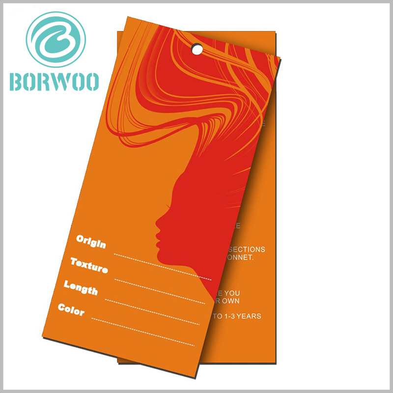 Custom Hair extension hang tags.Orange packaging theme, custom pattern design and style, can enhance the attractiveness of the tag.