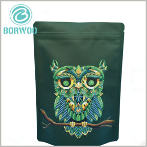 Custom Matte Green Zipper Pouch with Owl Print | Resealable & Durable Retail Packaging