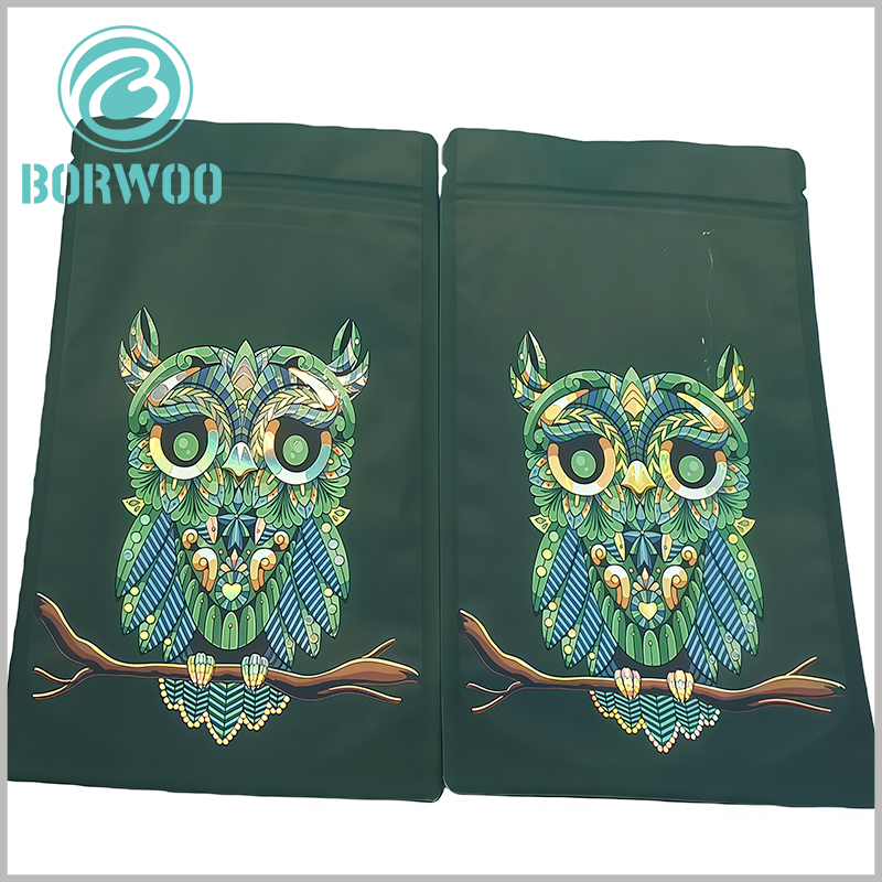 Custom Matte Green Zipper Pouch with Owl Print | Reusable & Aesthetic Display Packaging
