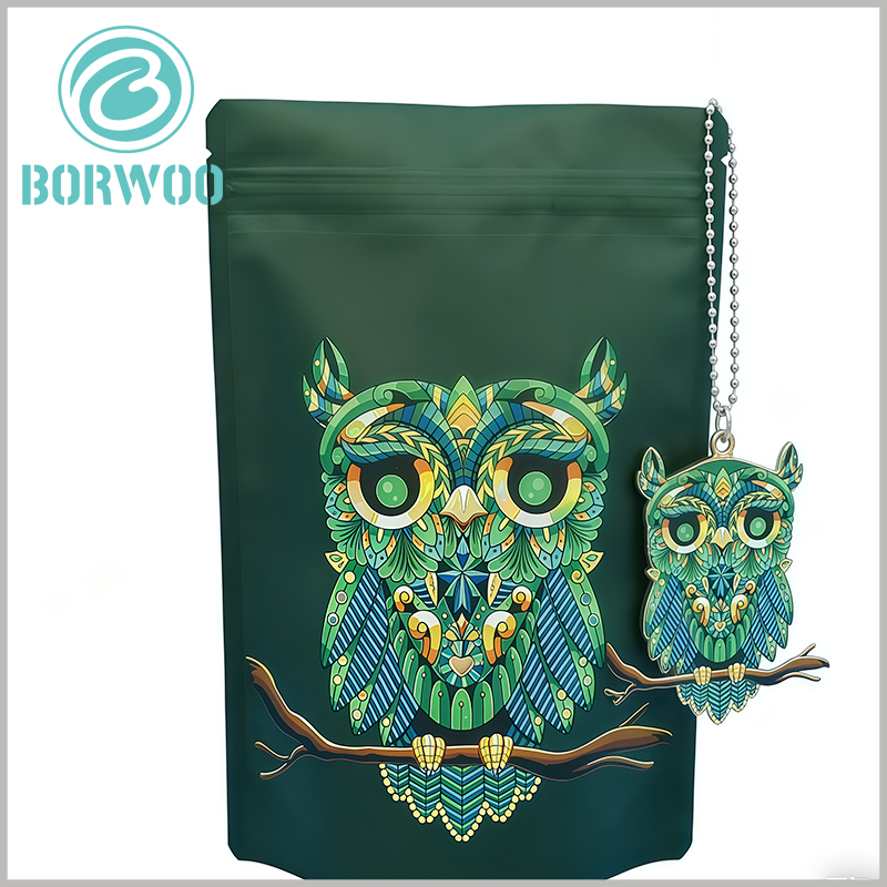 Custom Matte Green Zipper Pouch with Owl Print | BPA-Free & Food-Safe Storage Solution
