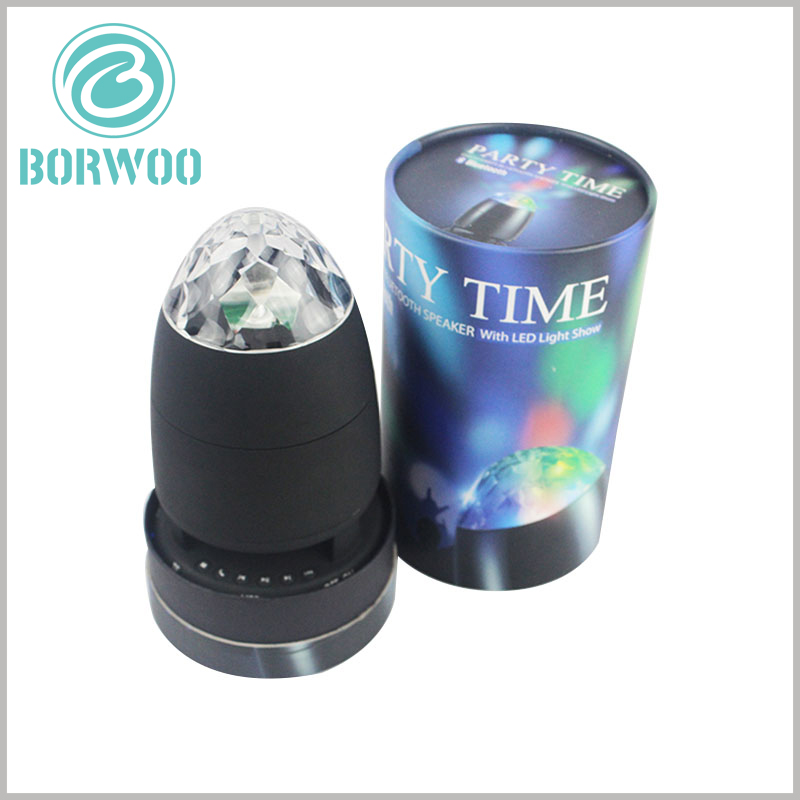 Custom cylinder packaging for LED rotating light. The custom cardboard tube packaging has unique printed content to promote specific products and brands.