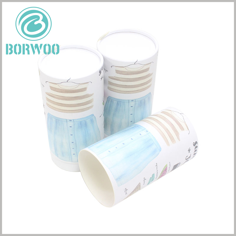Custom paper tube for women's clothing packaging. The white paper tube uses creative packaging design to make the product packaging more attractive.
