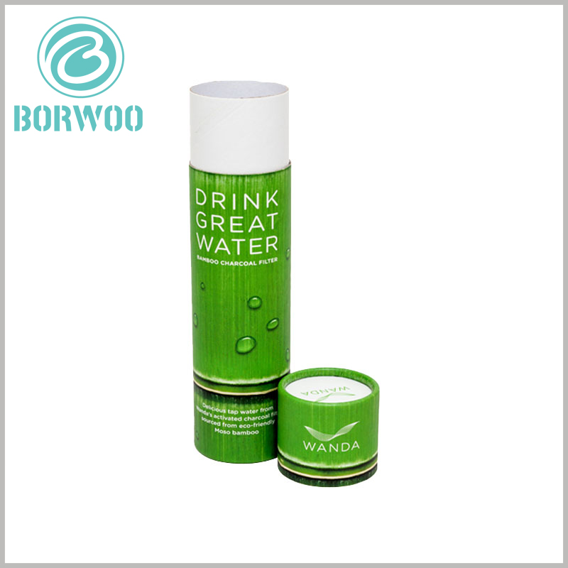 Imitation bamboo paper tube packaging design. The main pattern of the paper tube packaging completely follows the green bamboo as the design element, and the water droplets formed by 3D printing on the cylindrical "bamboo" add to the attractiveness of the packaging.
