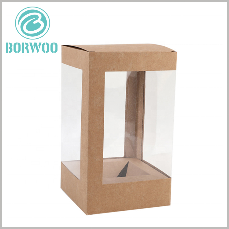 Kraft paper packaging boxes with window. The tray formed by kraft paper is located at the bottom of the package and is used to fix the product so that the product can be displayed to consumers in the best form.