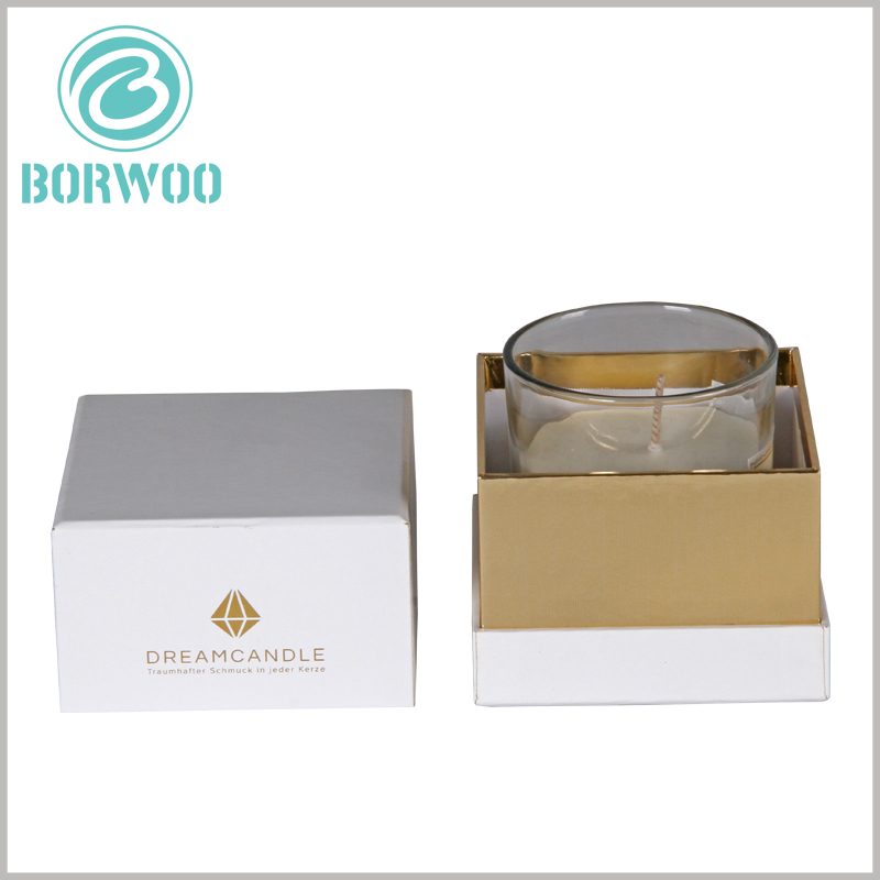 White square cardboard candles boxes. Customized square candle packaging with bronzing printing is more conducive to reflect the value of the brand.