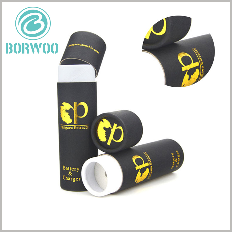 black cardboard round boxes for charger packaging. There is an EVA insert inside the small cardboard tube package, which is used to fix the product and is an essential part of the package design.
