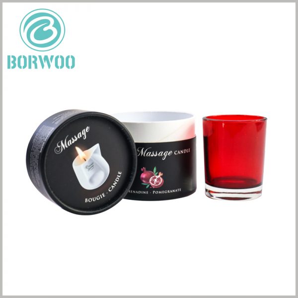 black cardboard round candle boxes packaging. The packaging structure of the candle jar is compact, which can only hold candles, and there is no excessive free space.