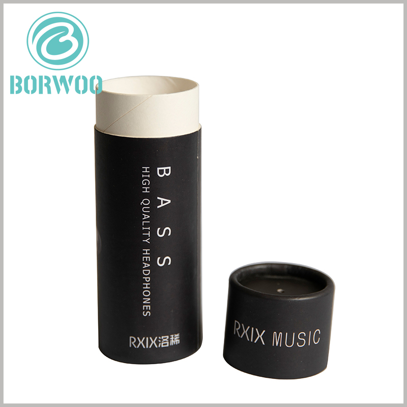 black paper tube packaging wholesale. The customized cylinder packaging is made of 350gsm white cardboard as the raw material, and the top of the inner tube has no curling edges and is a flat cut.