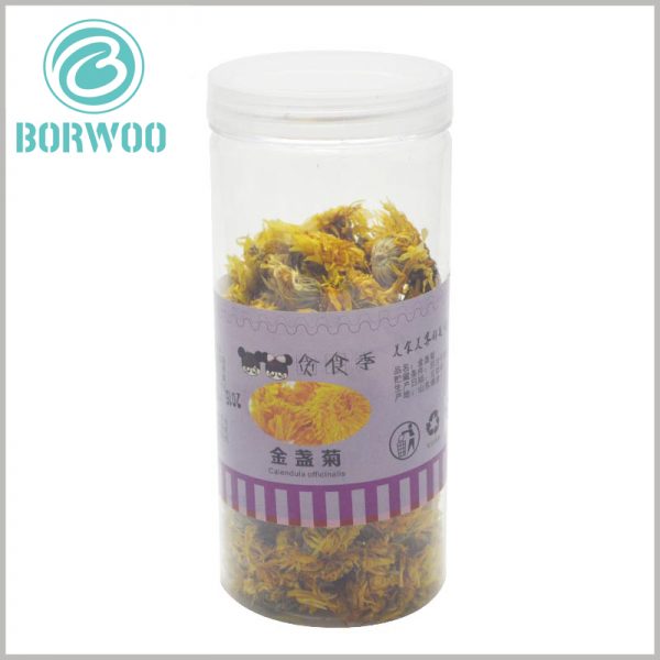 clear food grade plastic tube packaging for chrysanthemum tea, with labels. Printed paper labels are the cheapest way to allow tube packaging to promote products in a targeted manner.