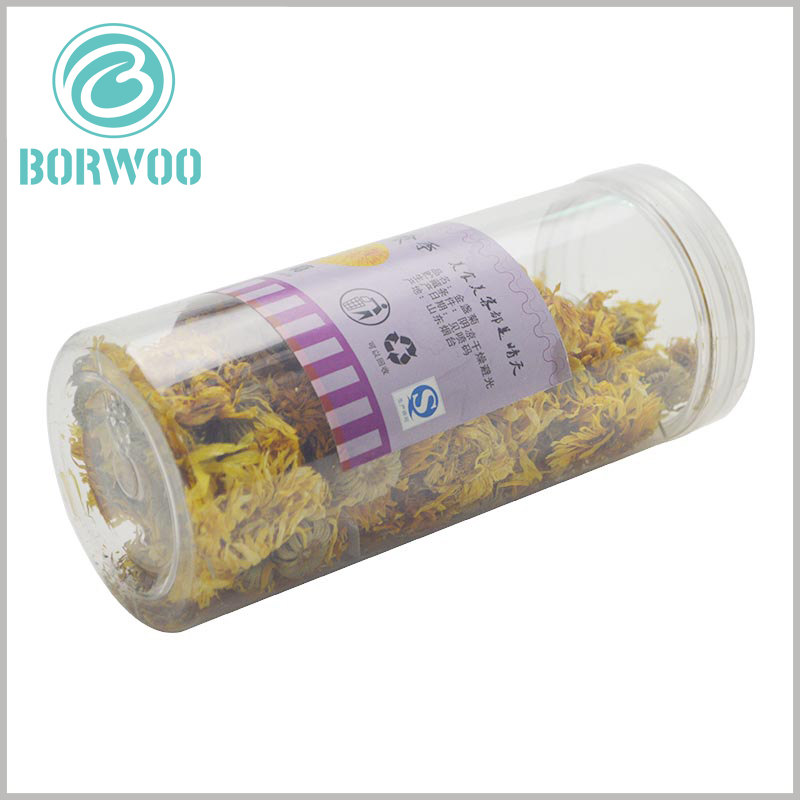 clear food grade plastic tube packaging for chrysanthemum tea. Rigid plastic tube packaging has high hardness and durability, can be used repeatedly, and belongs to environmentally friendly packaging.