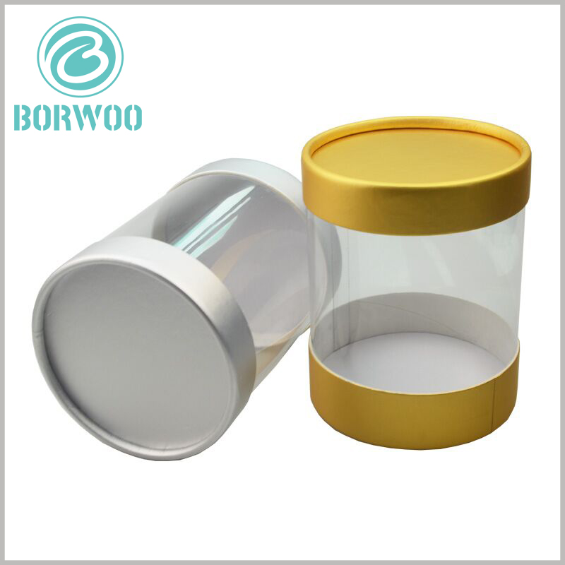 clear plastic tubes packaging with paper caps. The two ends of the large plastic tube package are covered with gold cardboard paper cover, which gives the package a golden visual sense.