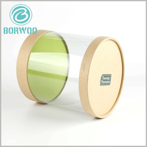 clear pvc tube packaging with kraft lids. The bottom of the plastic tube packaging is cardboard, which plays an important role in improving the load-bearing capacity of the packaging.