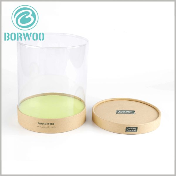 Custom clear tube packaging with kraft lids. The size of customized PVC tube packaging is not fixed, and the diameter and height of the cylindrical packaging can be determined according to the product.