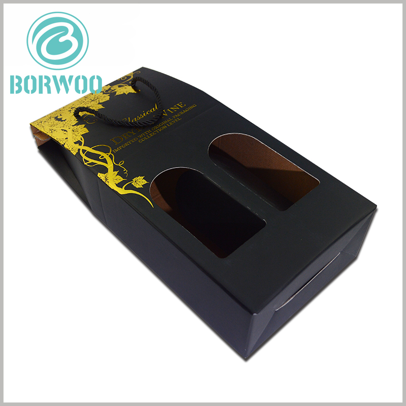 corrugated wine boxes for double bottle, with windows. Similar to a window-shaped hollow, it increases the artistry of the packaging and improves the visibility of the packaging to the product.