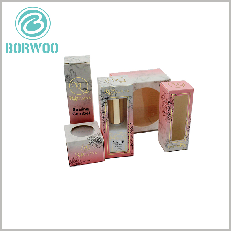 cosmetic packaging box with window. With high-quality ink printing and unique packaging design, cosmetic boxes packaging becomes beautiful and attractive.