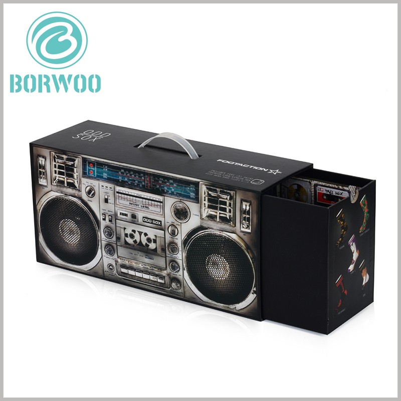 creative cardboard drawer packaging for electronic products. The creative packaging design makes the front of the electronic product packaging exactly the same as the "radio", which is very attractive.