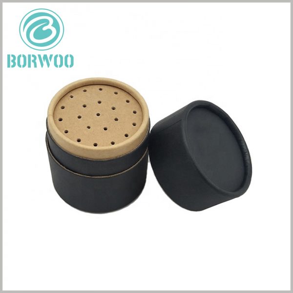 custom black cardboard tube for seasoning packaging. The packaging design of the seasoning is the same as the traditional glass or plastic bottle, but the material is completely biodegradable paper tube.