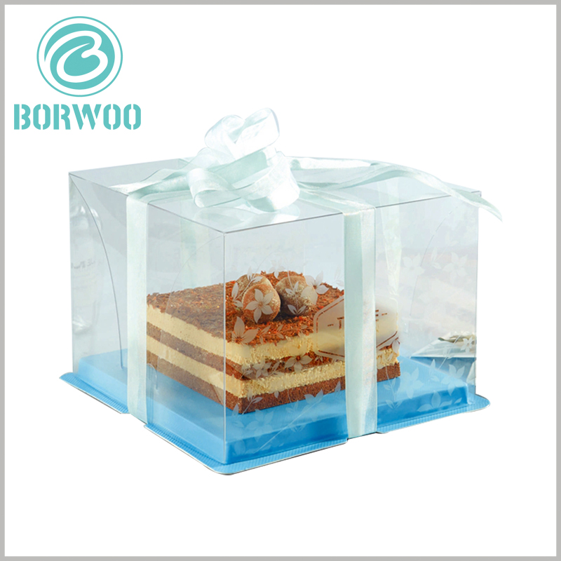 custom clear cake boxes with ribbon. The use of clear boxes in food packaging will allow the product to be completely exposed to customers and increase the attractiveness of the product.